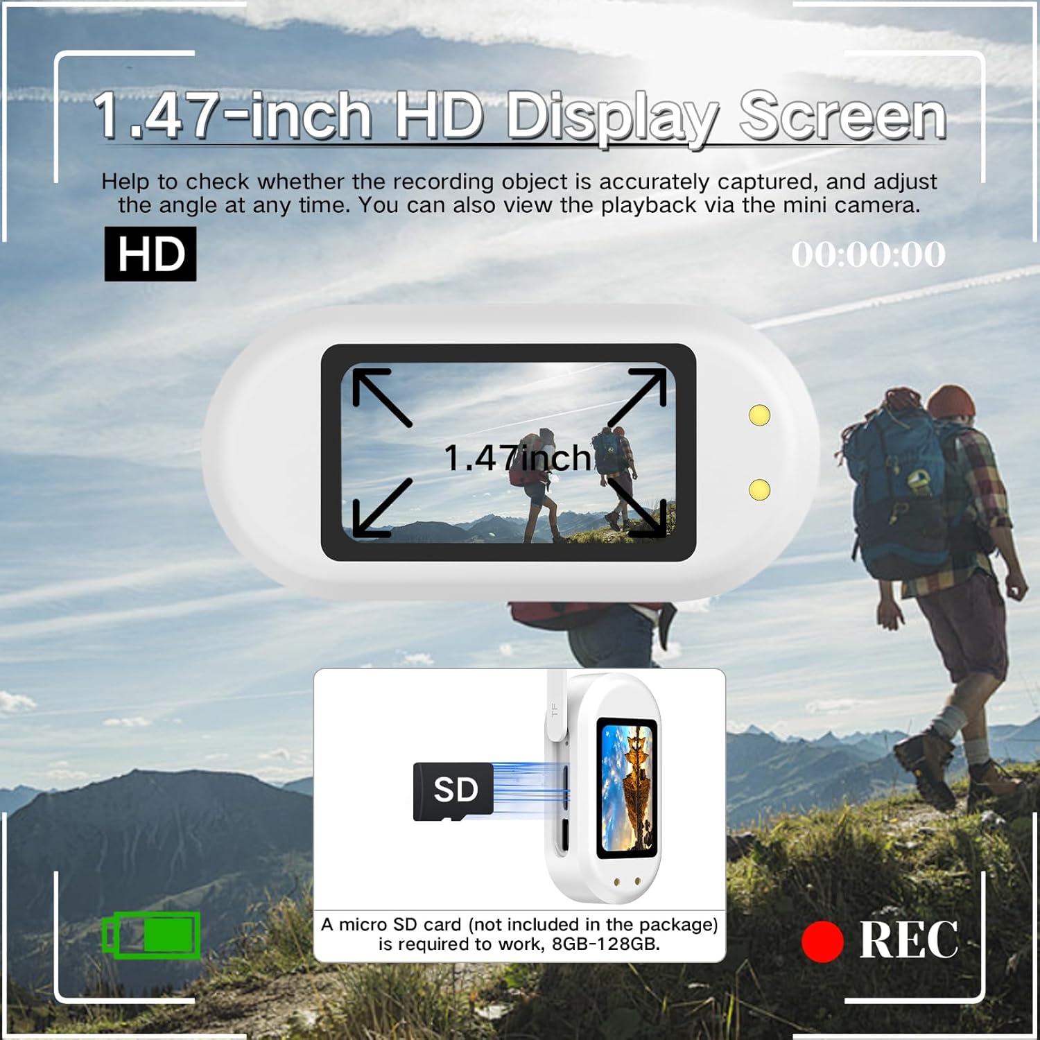 Body Camera, Thumb Action Camera HD 1080P Video Recorder, Small POV Camcorder with Motion Detection, 1.47'' Screen Magnetic Sports Cam Wireless Charging Case, Mini Body Cam for Pets/Cycling/Vlogging