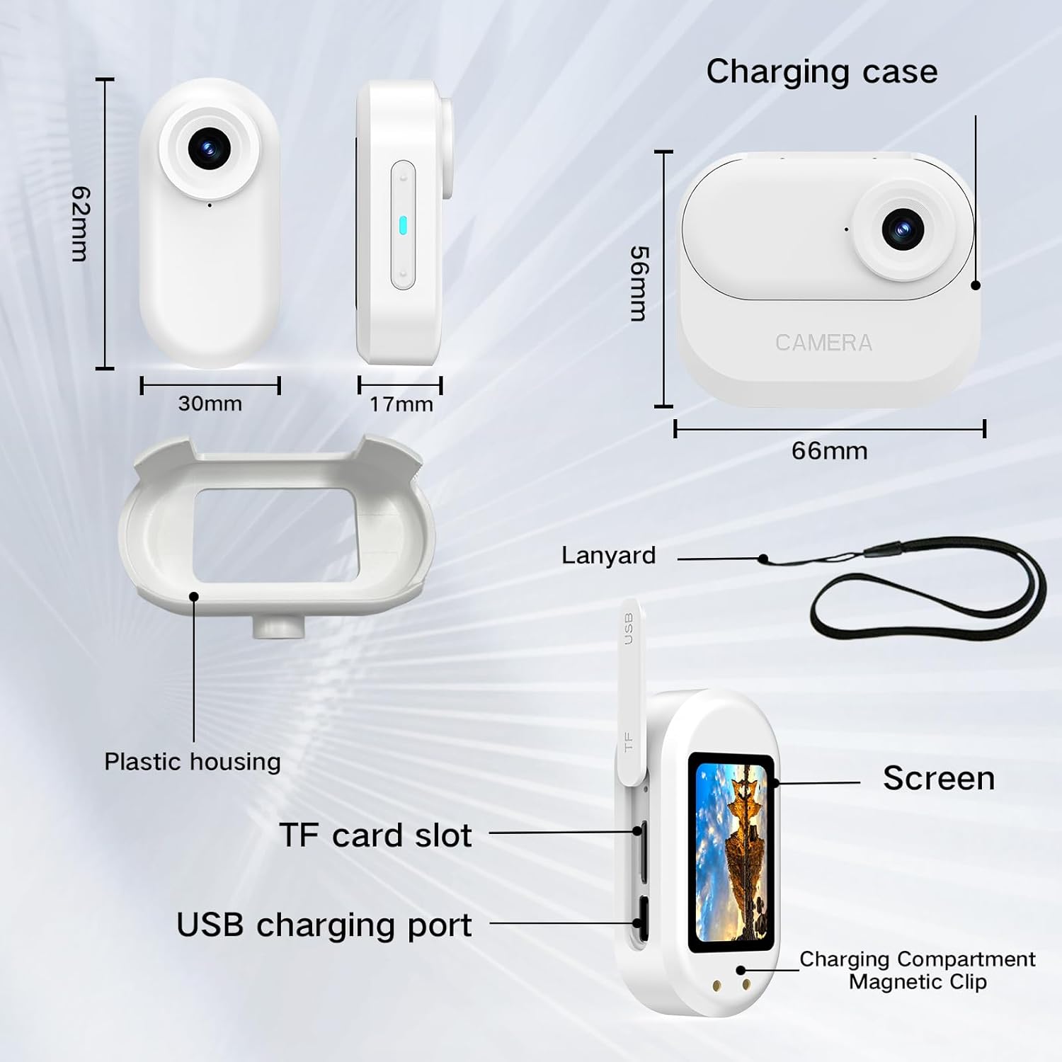 Body Camera, Thumb Action Camera HD 1080P Video Recorder, Small POV Camcorder with Motion Detection, 1.47'' Screen Magnetic Sports Cam Wireless Charging Case, Mini Body Cam for Pets/Cycling/Vlogging